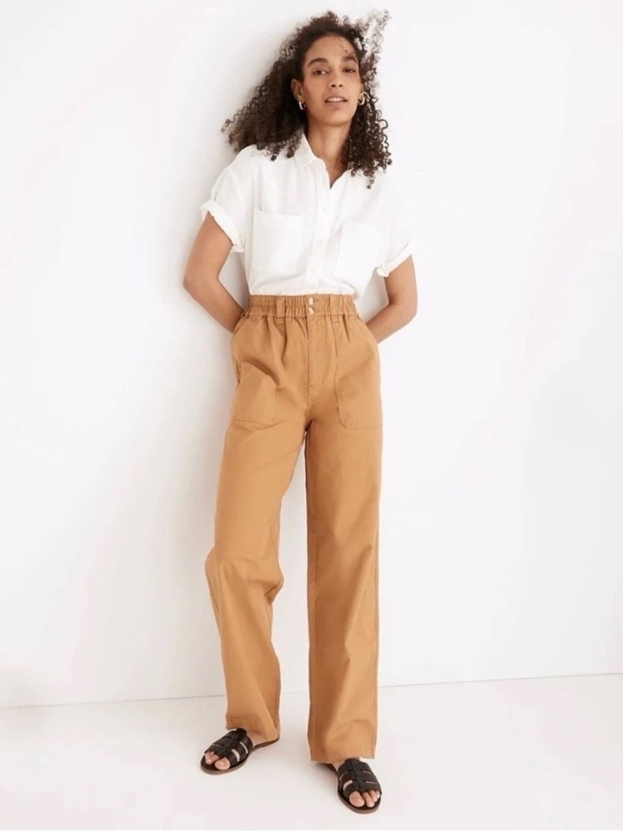 Madewell High-Rise Cotton Ripstop Wide-Leg Pants Brown Toffee